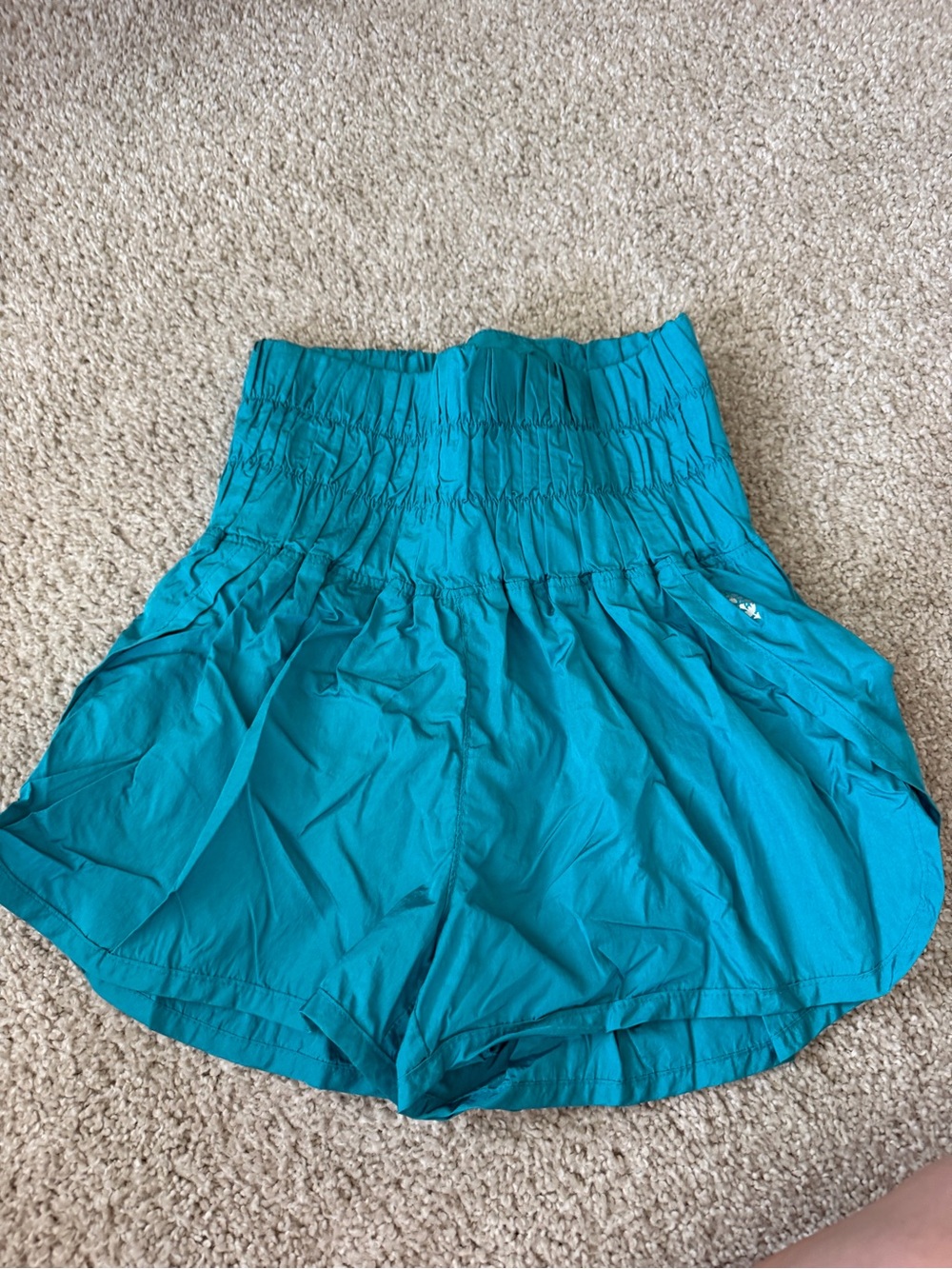 Free People High-Waist Teal Smocked Waist Shorts
